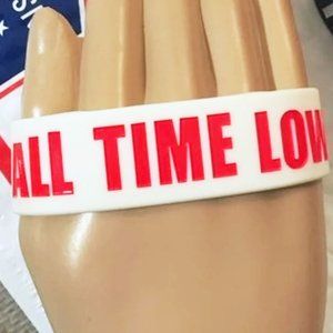 MENS ALL TIME LOW BAND WRISTBAND ACCESSORY WHITE & RED BRACELET SILICONE 1" WIDE